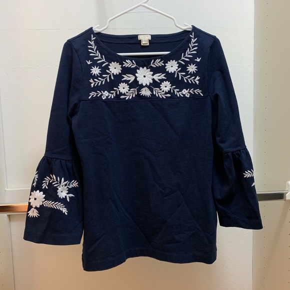 NWOT J.Crew Factory Embroidered Bell-Sleeve Tee - Picture 2 of 2